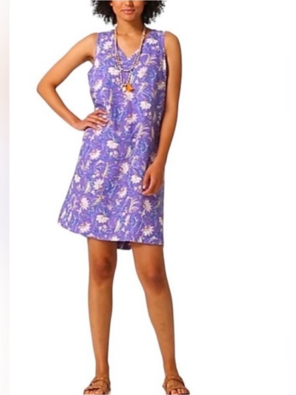 J. Jill Purple Floral Paisley 100% Linen Dress With Pockets Size XL Petite